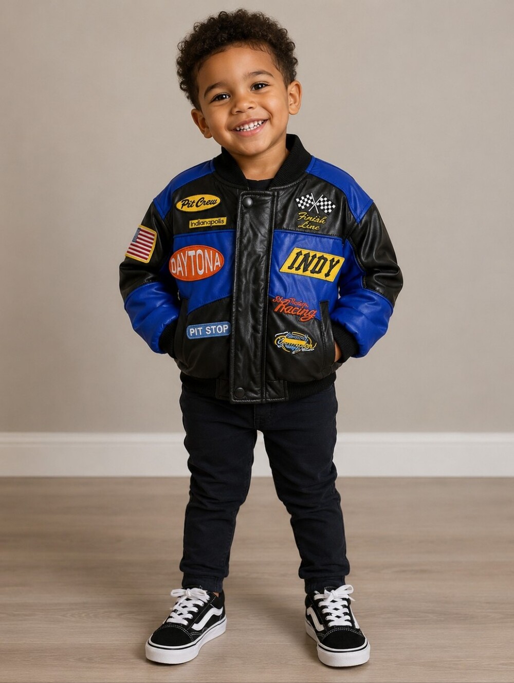 Oscar Kids Size 3T Kids Racing Jacket - Blue and Black Nascar, Indy, Daytona